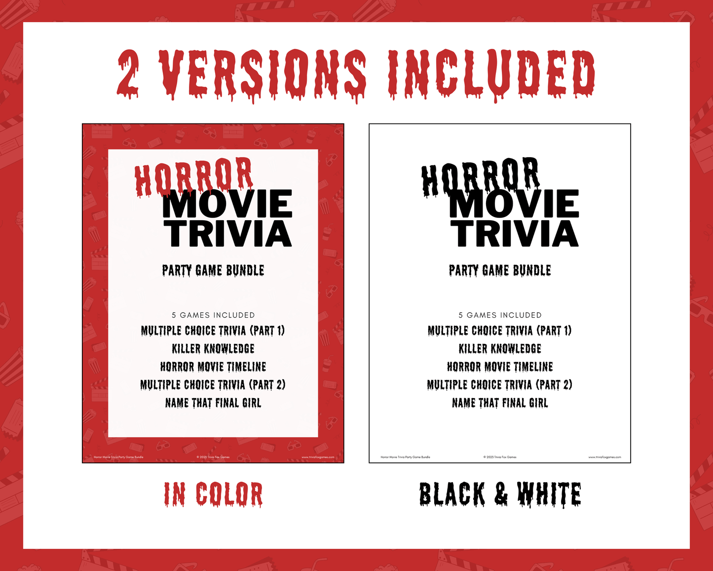 Horror Movie Trivia Party Game Bundle