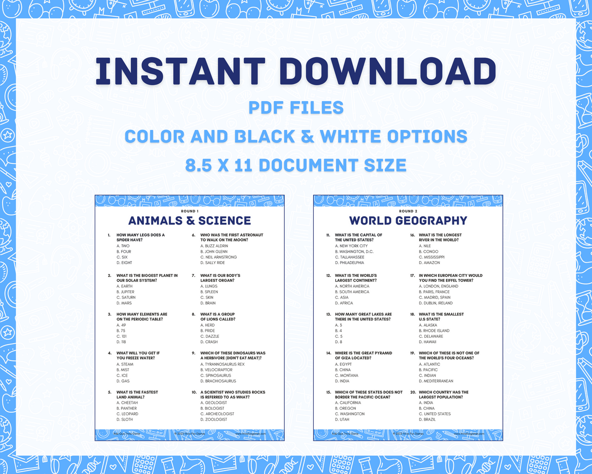 KIDZ QUIZ PRINTABLE TRIVIA GAME – Trivia Fox Games