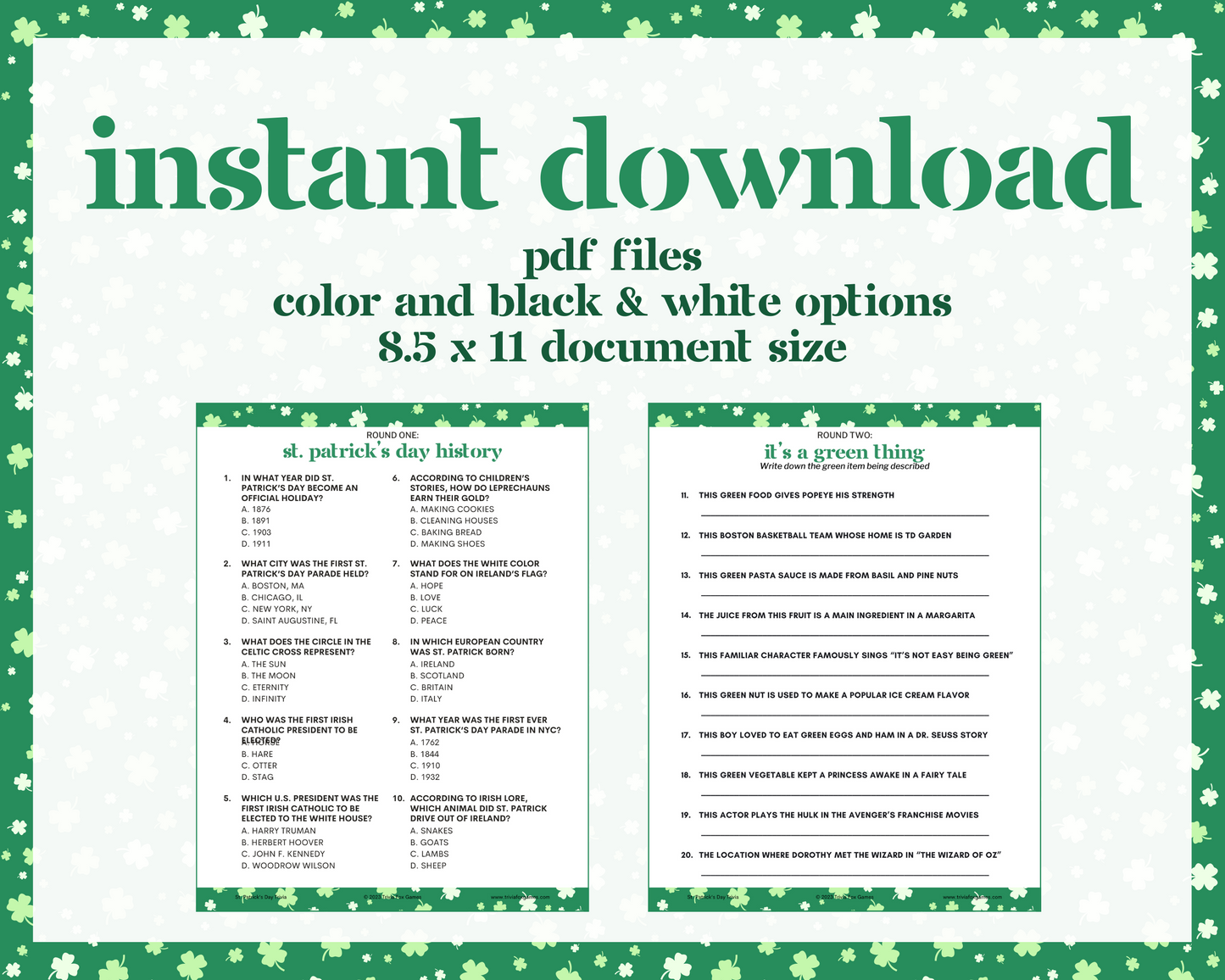 ST. PATRICK'S DAY TRIVIA PRINTABLE GAME