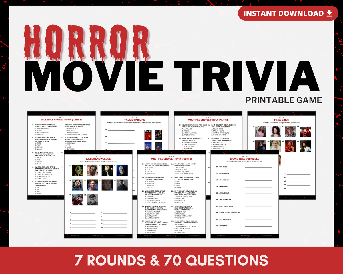 HORROR MOVIE TRIVIA PRINTABLE GAME Trivia Fox Games