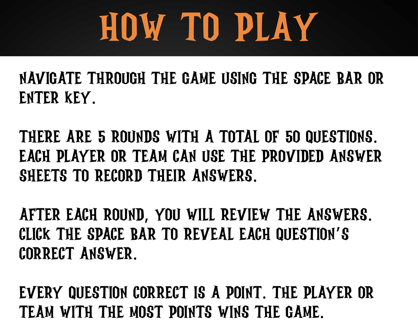 Halloween Movie Trivia Digital Game