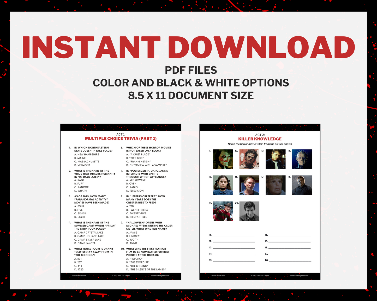HORROR MOVIE TRIVIA PRINTABLE GAME