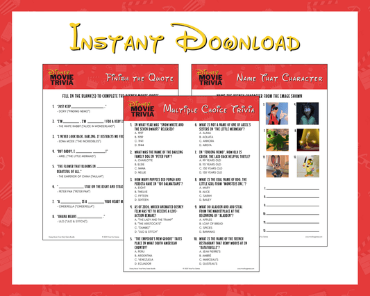 Disney Movie Trivia Printable Game Bundle