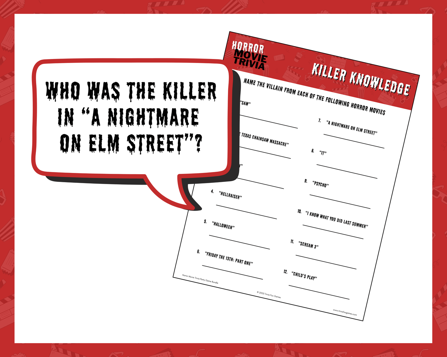 Horror Movie Trivia Party Game Bundle