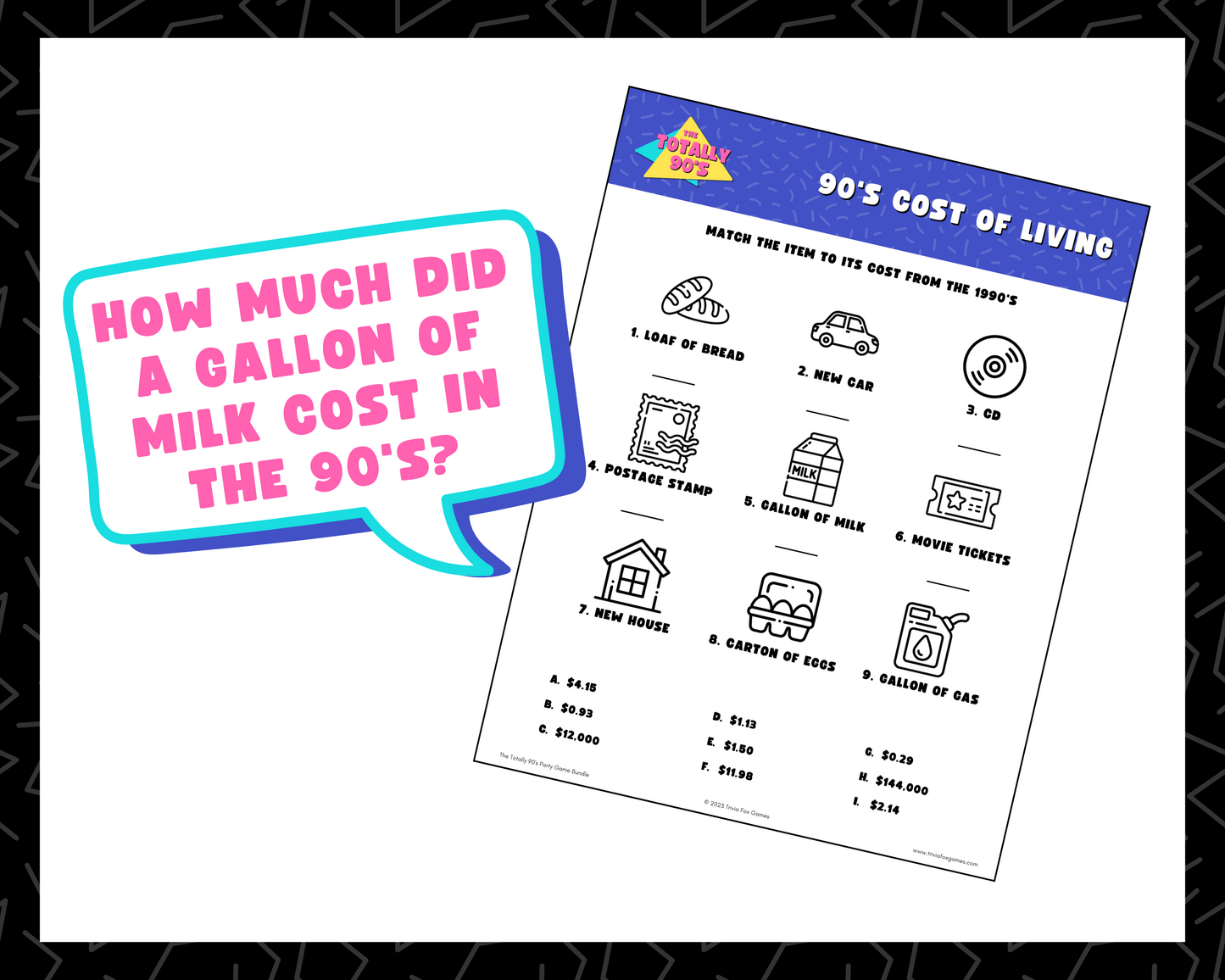 90's Trivia Printable Game Bundle
