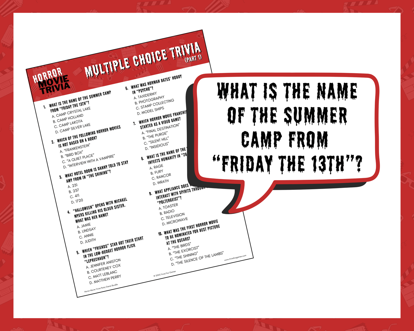Horror Movie Trivia Party Game Bundle