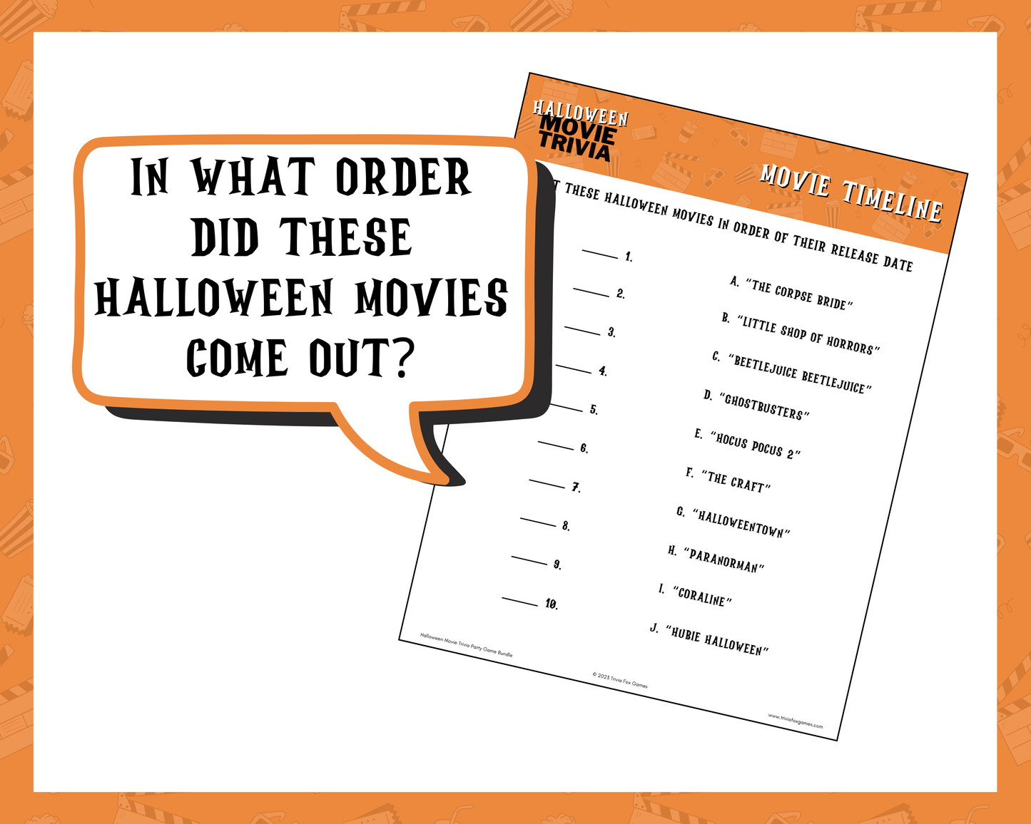 Halloween Movie Trivia Party Game Bundle