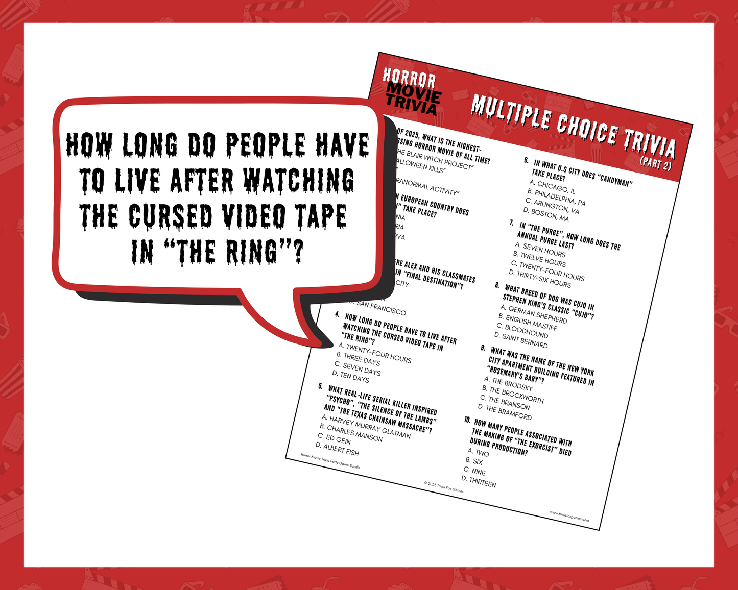 Horror Movie Trivia Party Game Bundle