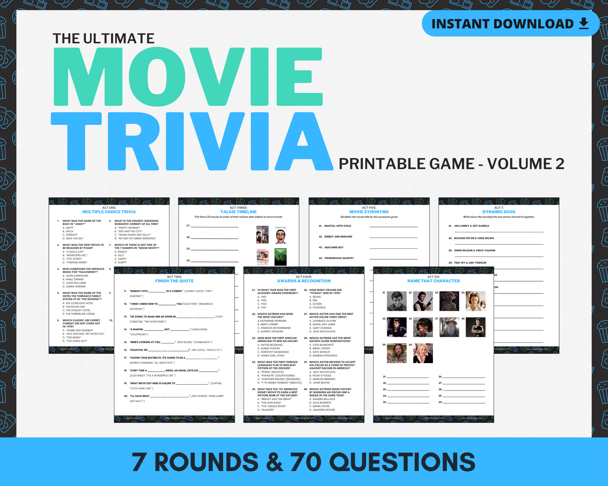 MOVIE TRIVIA PRINTABLE GAME (VOL 2)