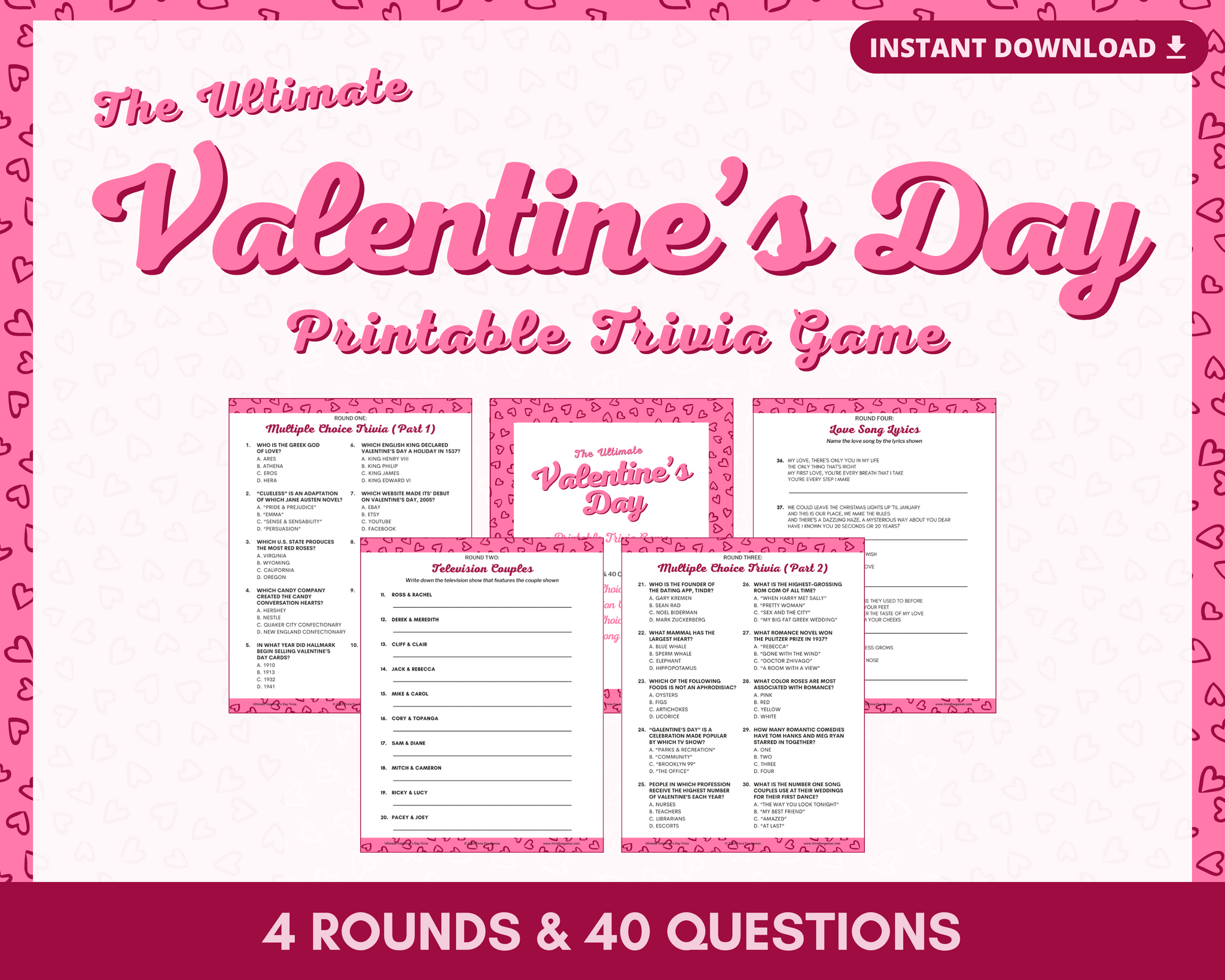 VALENTINE'S DAY TRIVIA PRINTABLE GAME