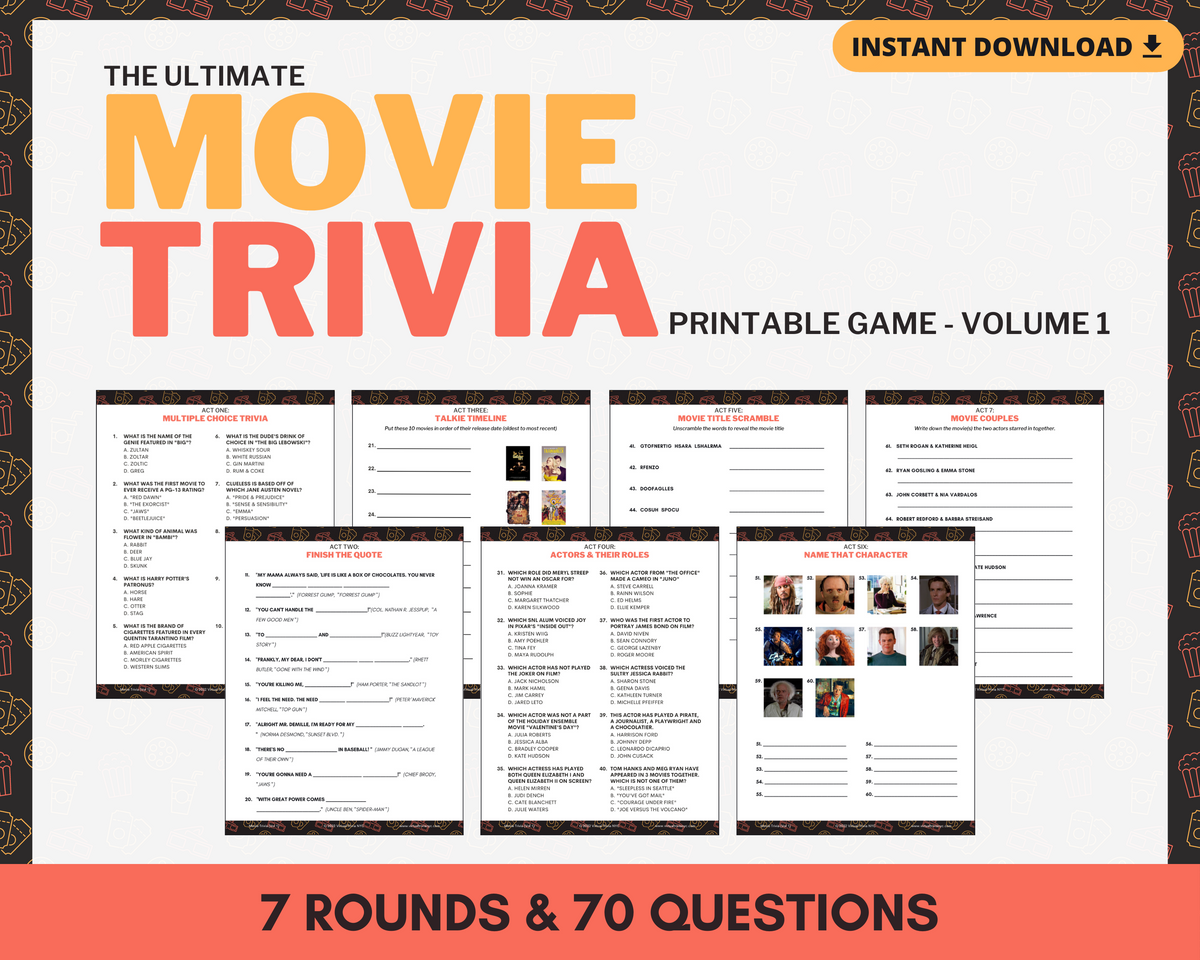 MOVIE TRIVIA PRINTABLE GAME (VOL 1) – Trivia Fox Games