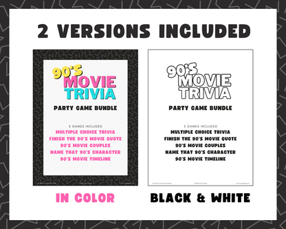 90's Movie Trivia Party Game Bundle