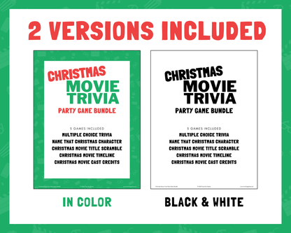 Christmas Movie Trivia Printable Game Bundle