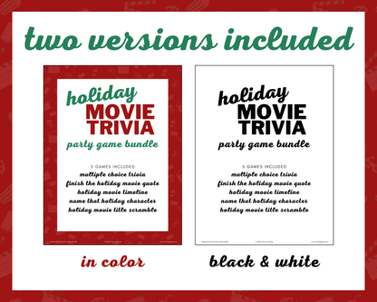 Holiday Movie Trivia Printable Game Bundle