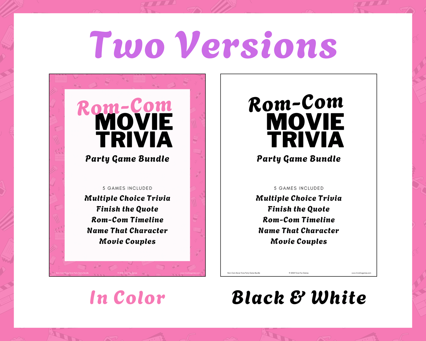 Rom-Com Movie Trivia Printable Game Bundle