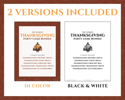 Thanksgiving Trivia Party Game Bundle