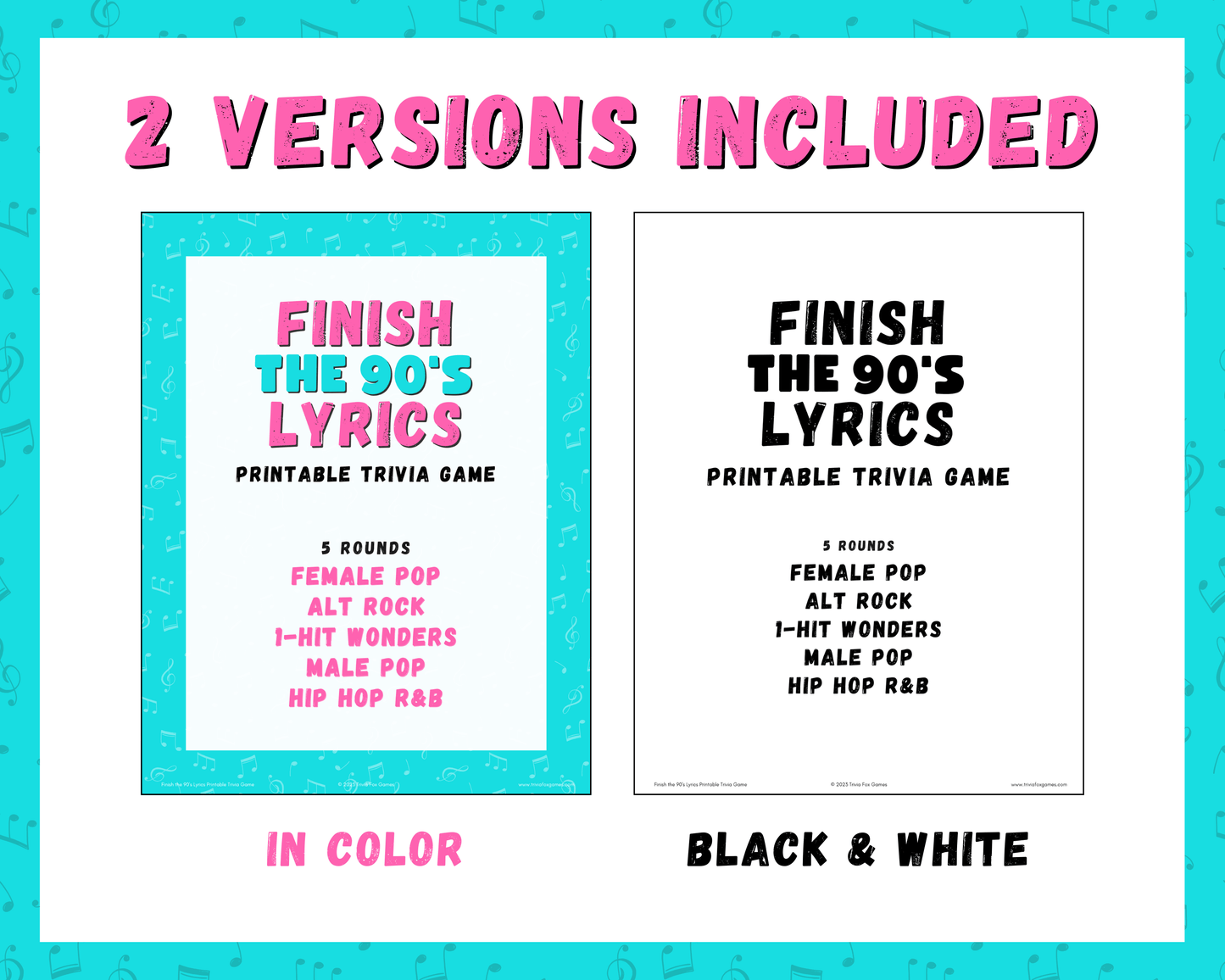 Finish the 90's Lyrics Printable Trivia Game