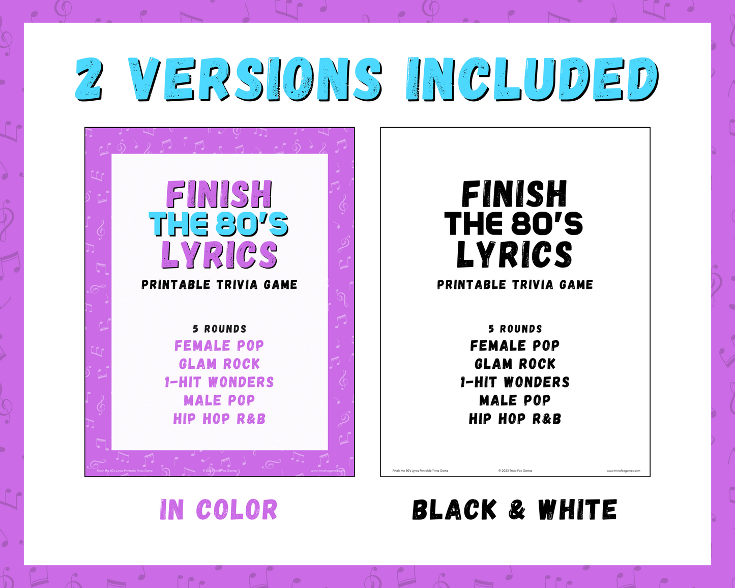 Finish the 80's Lyrics Printable Trivia Game