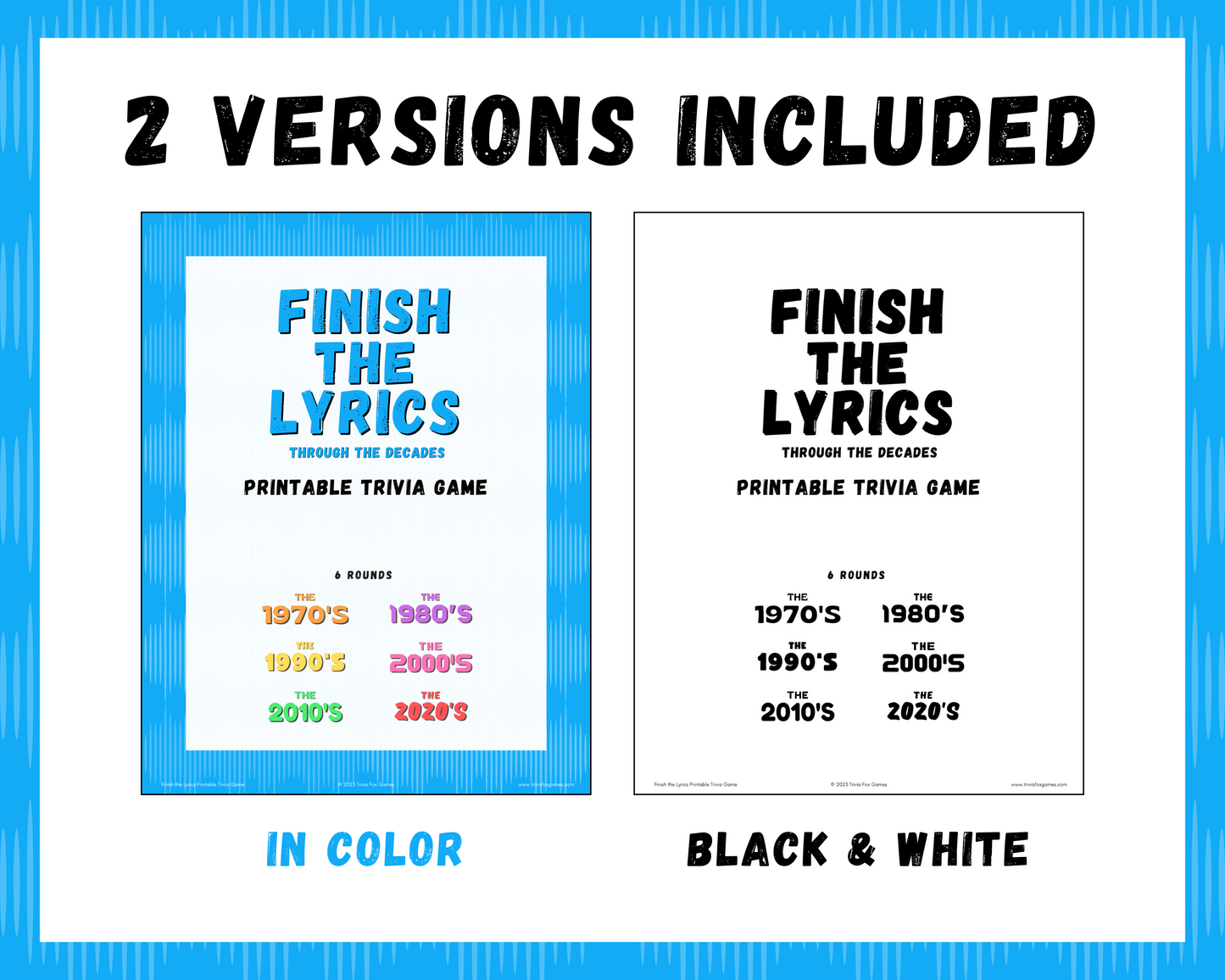 Finish the Lyrics Printable Trivia Game