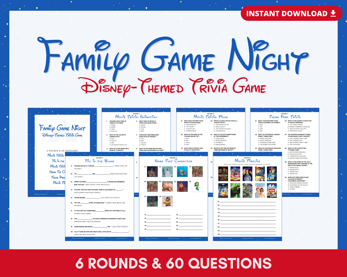 DISNEY TRIVIA PRINTABLE GAME – Trivia Fox Games