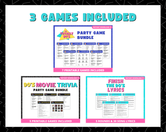 90's Trivia Printable Game Bundle