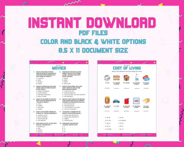 TOTALLY 90'S PRINTABLE TRIVIA GAME