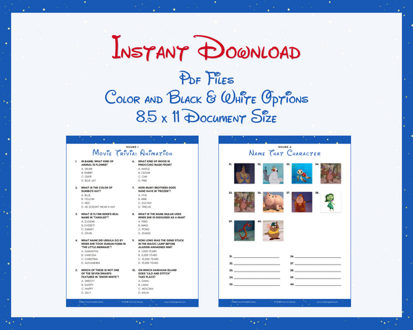 DISNEY TRIVIA PRINTABLE GAME