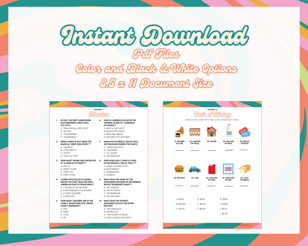 SWINGING 60'S PRINTABLE TRIVIA GAME