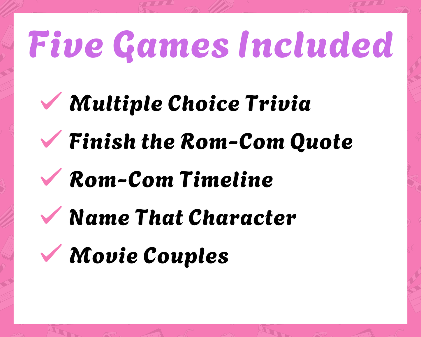 Rom-Com Movie Trivia Printable Game Bundle