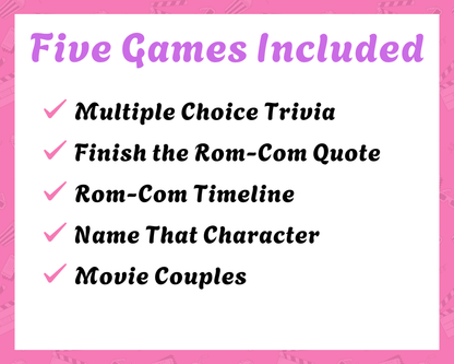Rom-Com Movie Trivia Printable Game Bundle