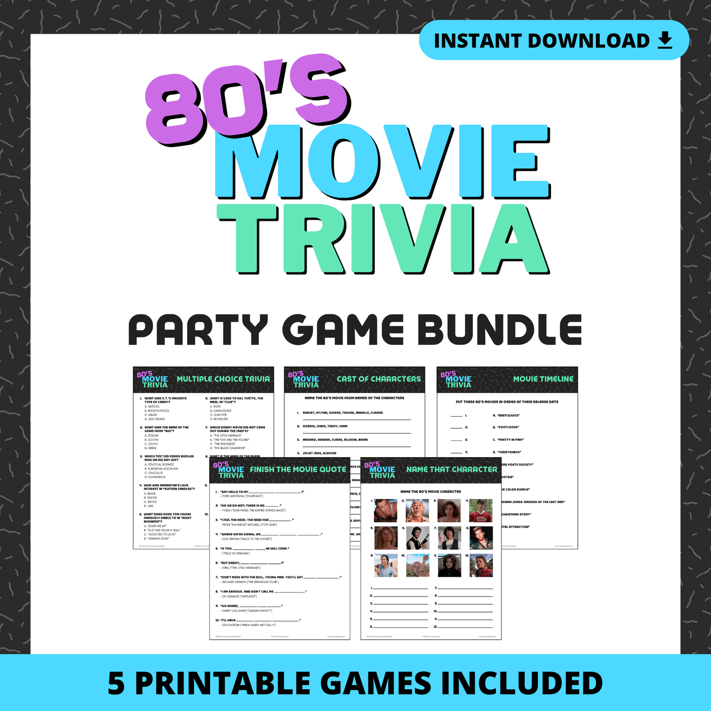 80's Movie Trivia Party Game Bundle