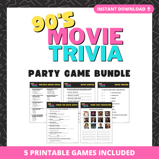 90's Movie Trivia Party Game Bundle
