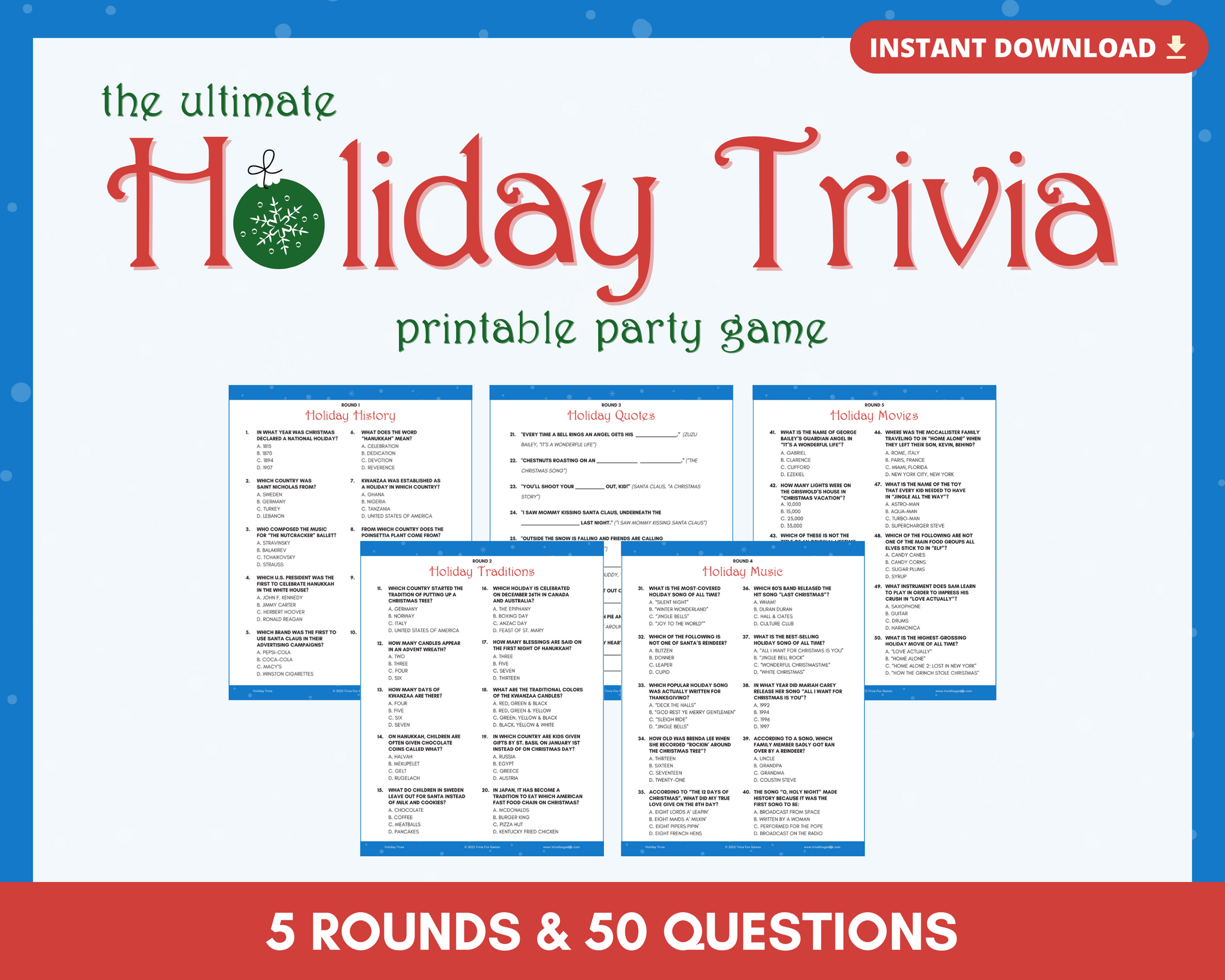 HOLIDAY TRIVIA PRINTABLE GAME