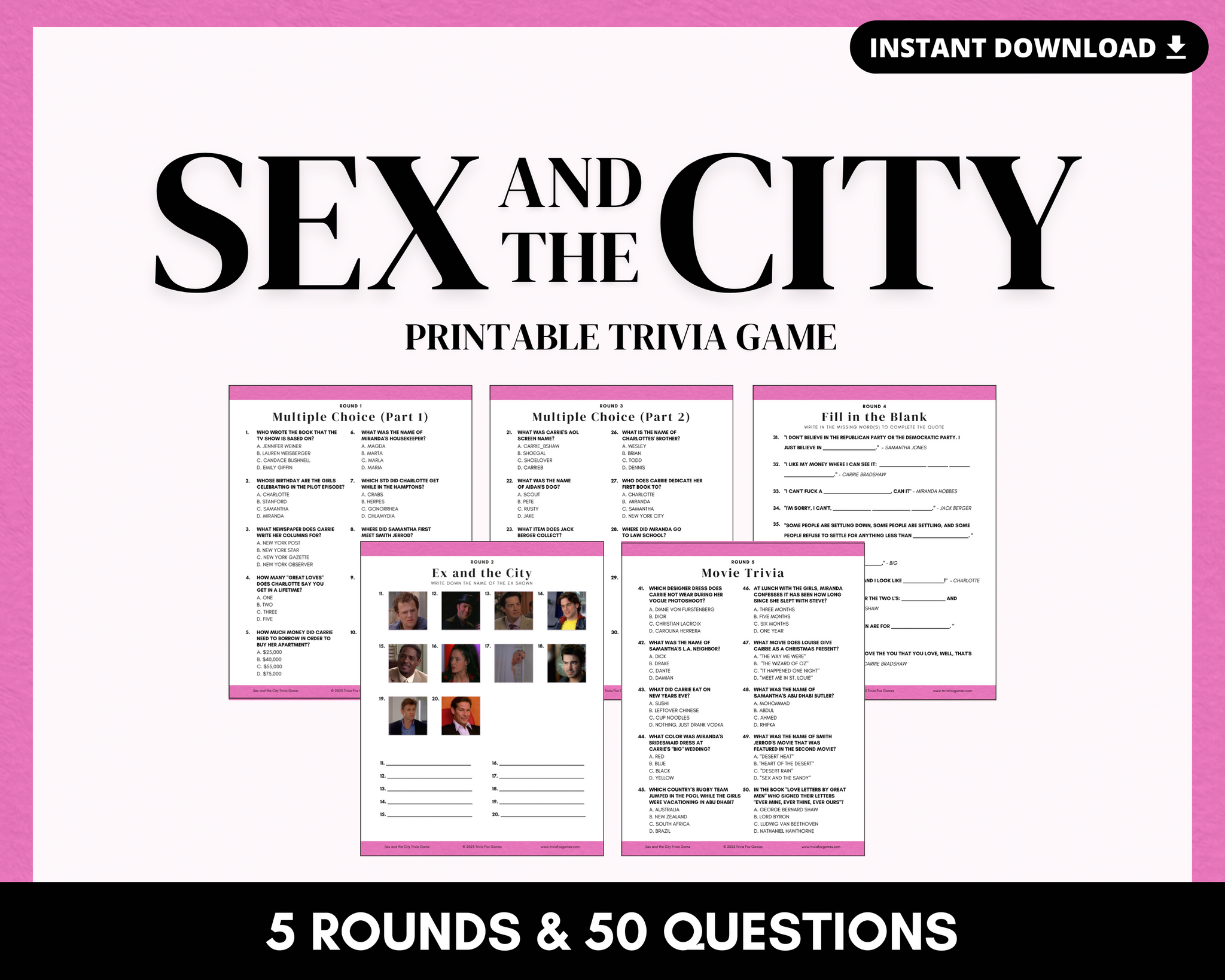 Sex and the City Trivia Printable Game – Trivia Fox Games