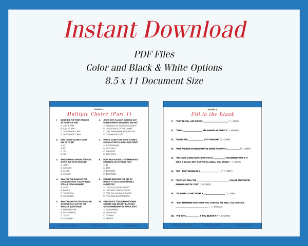 SEINFELD TRIVIA PRINTABLE GAME
