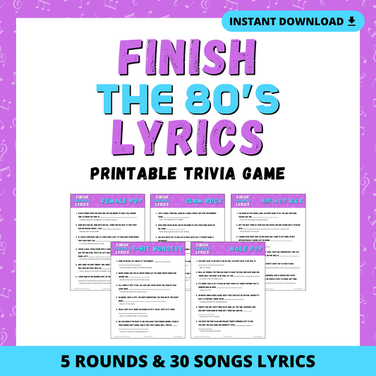 Finish the 80's Lyrics Printable Trivia Game