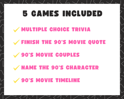 90's Movie Trivia Party Game Bundle