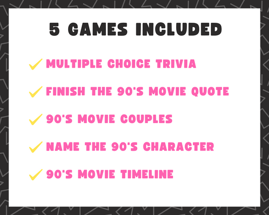 90's Movie Trivia Party Game Bundle