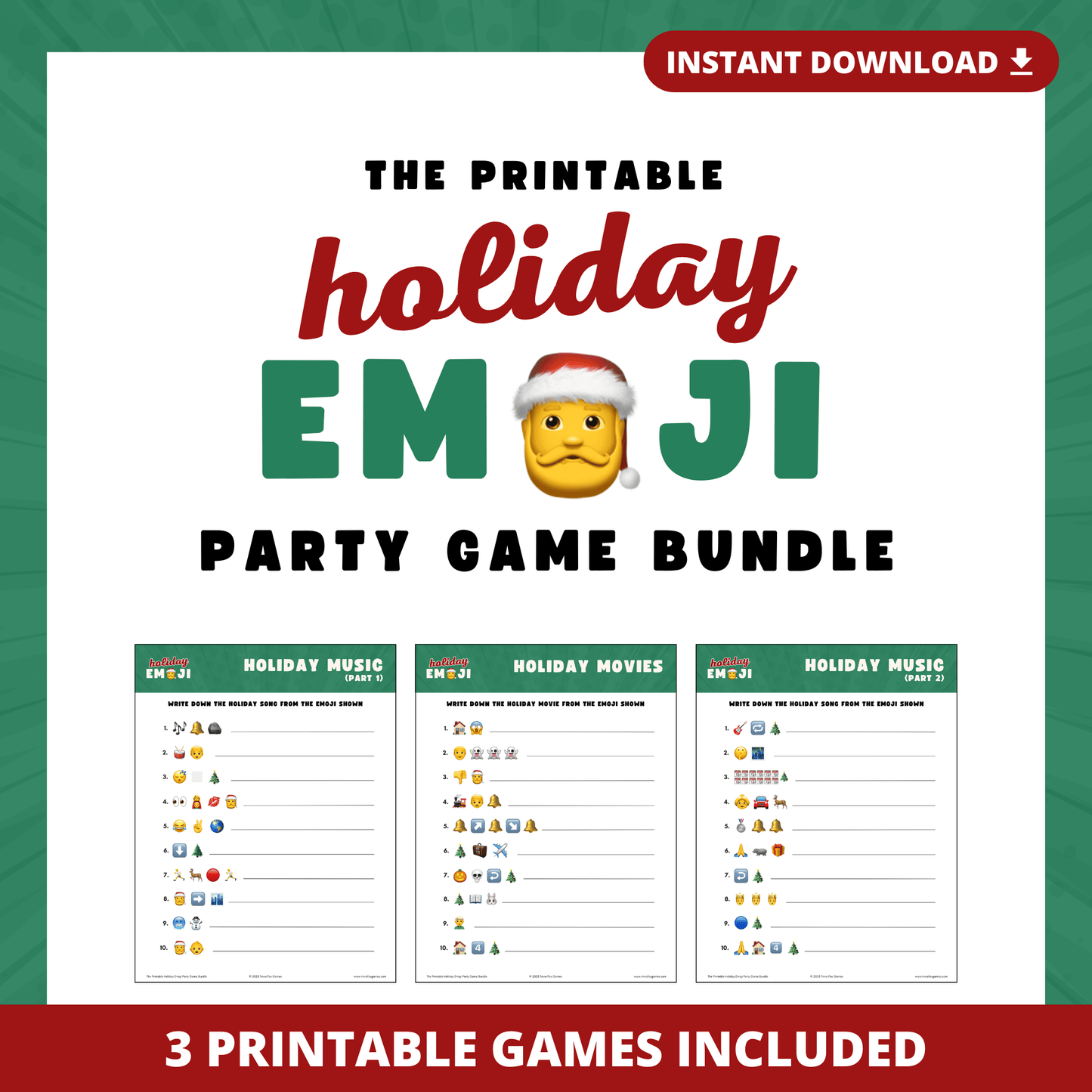 Holiday Emoji Printable Party Game Bundle