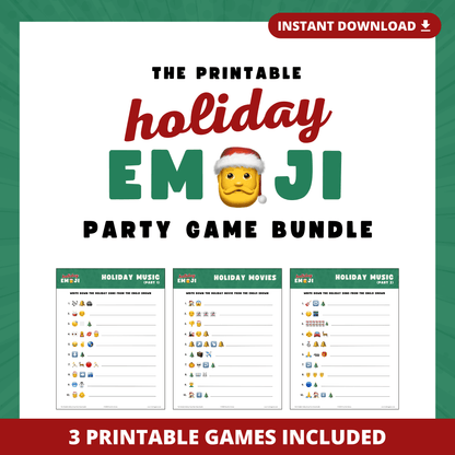 Holiday Emoji Printable Party Game Bundle