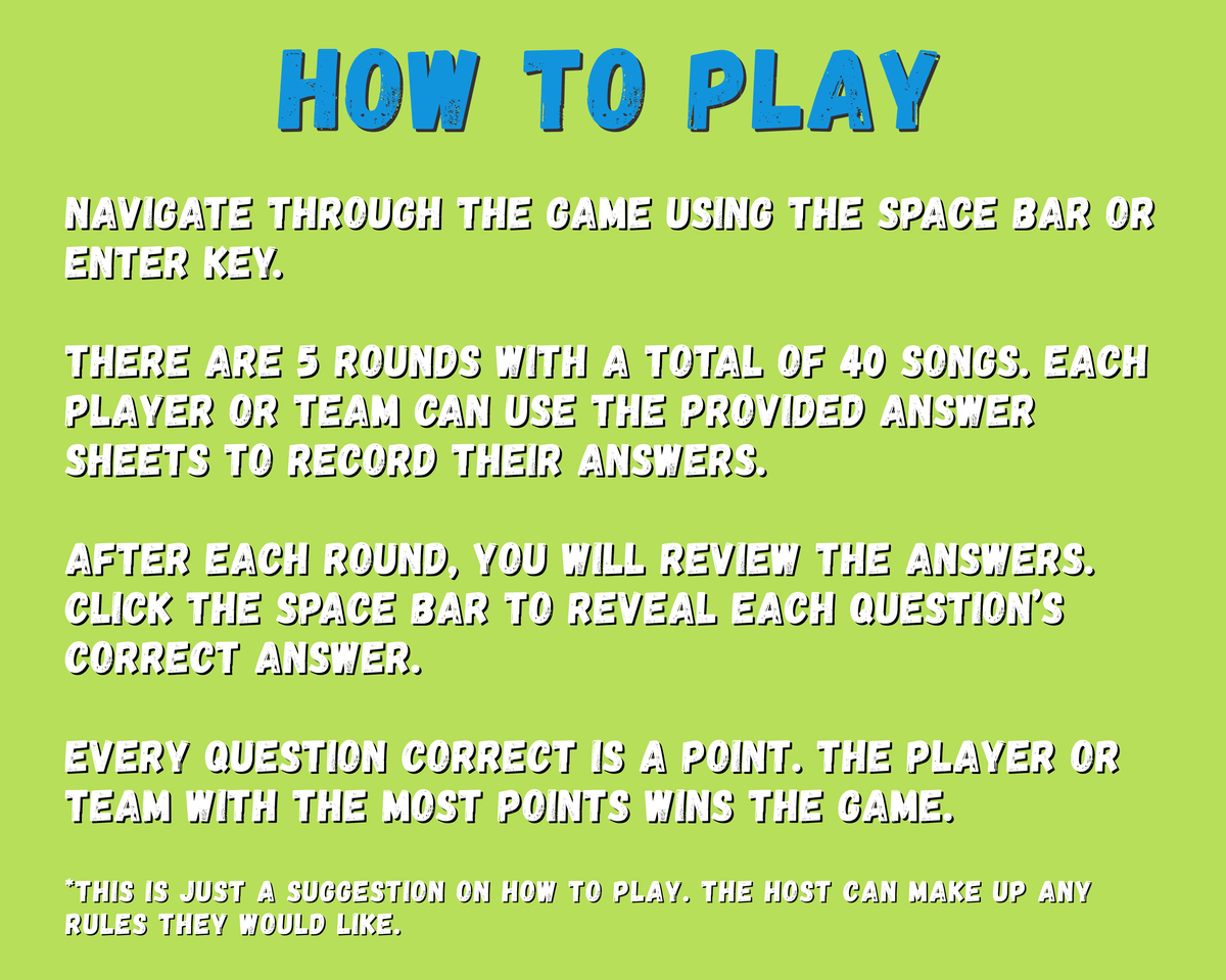Finish the 2000's Lyrics Digital Trivia Game