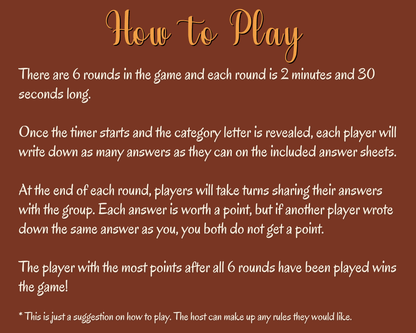 Thanksgiving Scattergories Digital Game