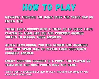 Finish the 90's Lyrics Digital Trivia Game