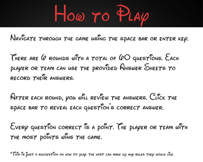 Disney Movie Trivia Digital Game