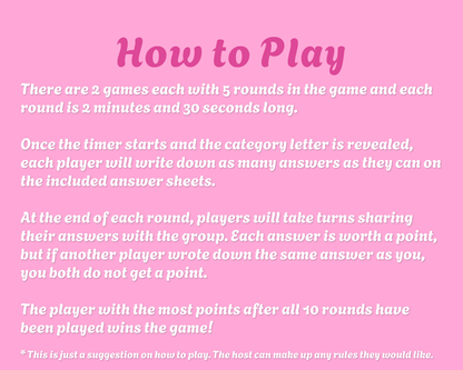 Valentine's Day Scattergories Digital Party Game