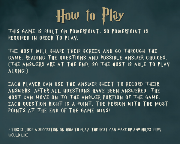 HARRY POTTER TRIVIA DIGITAL GAME