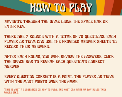 Groovy 70's Digital Trivia Game