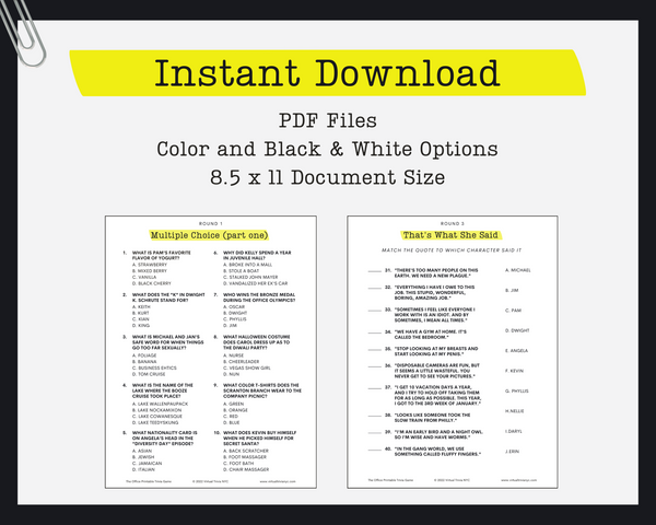 THE OFFICE PRINTABLE TRIVIA GAME