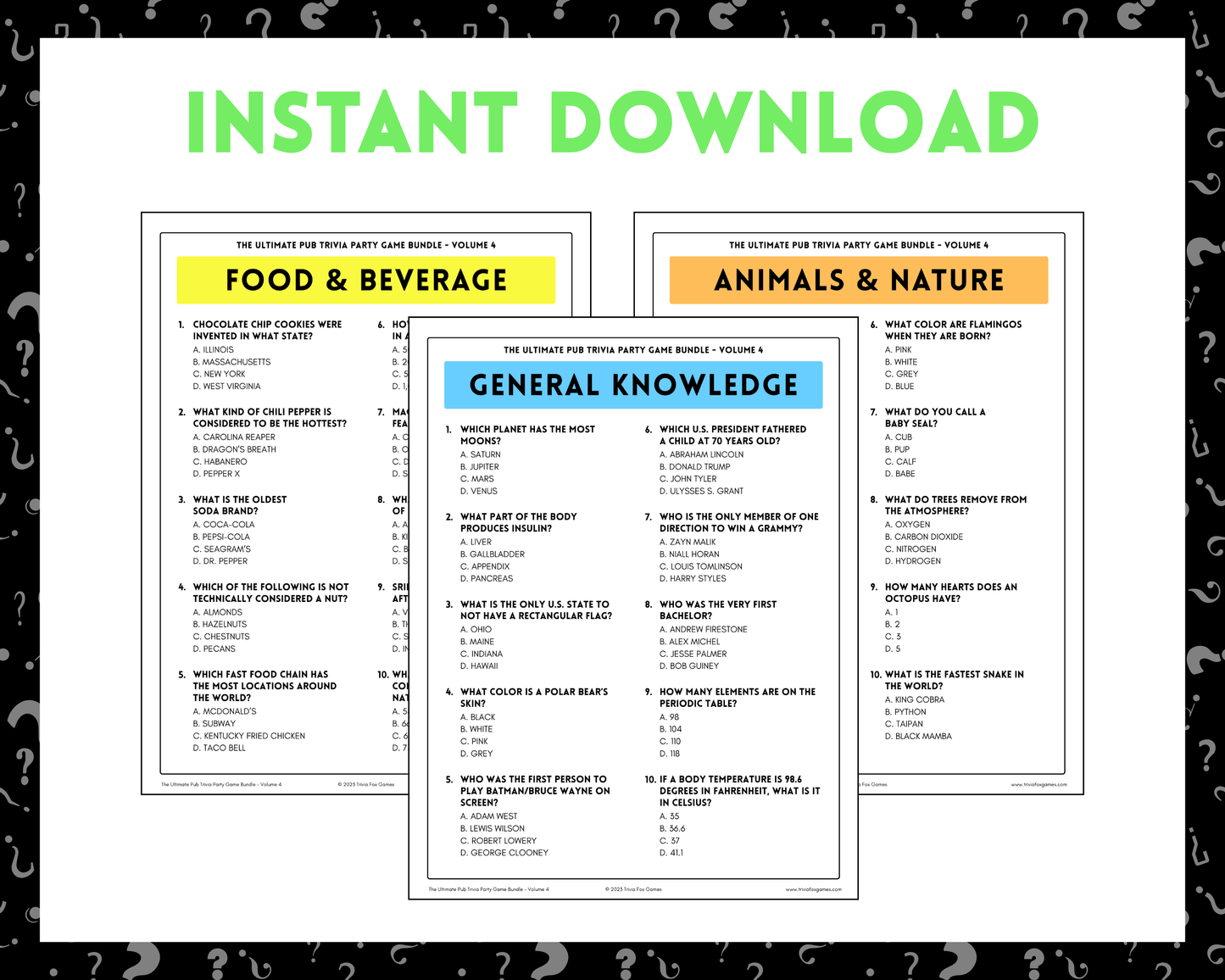 Pub Trivia Party Game Bundle (Volume 4)