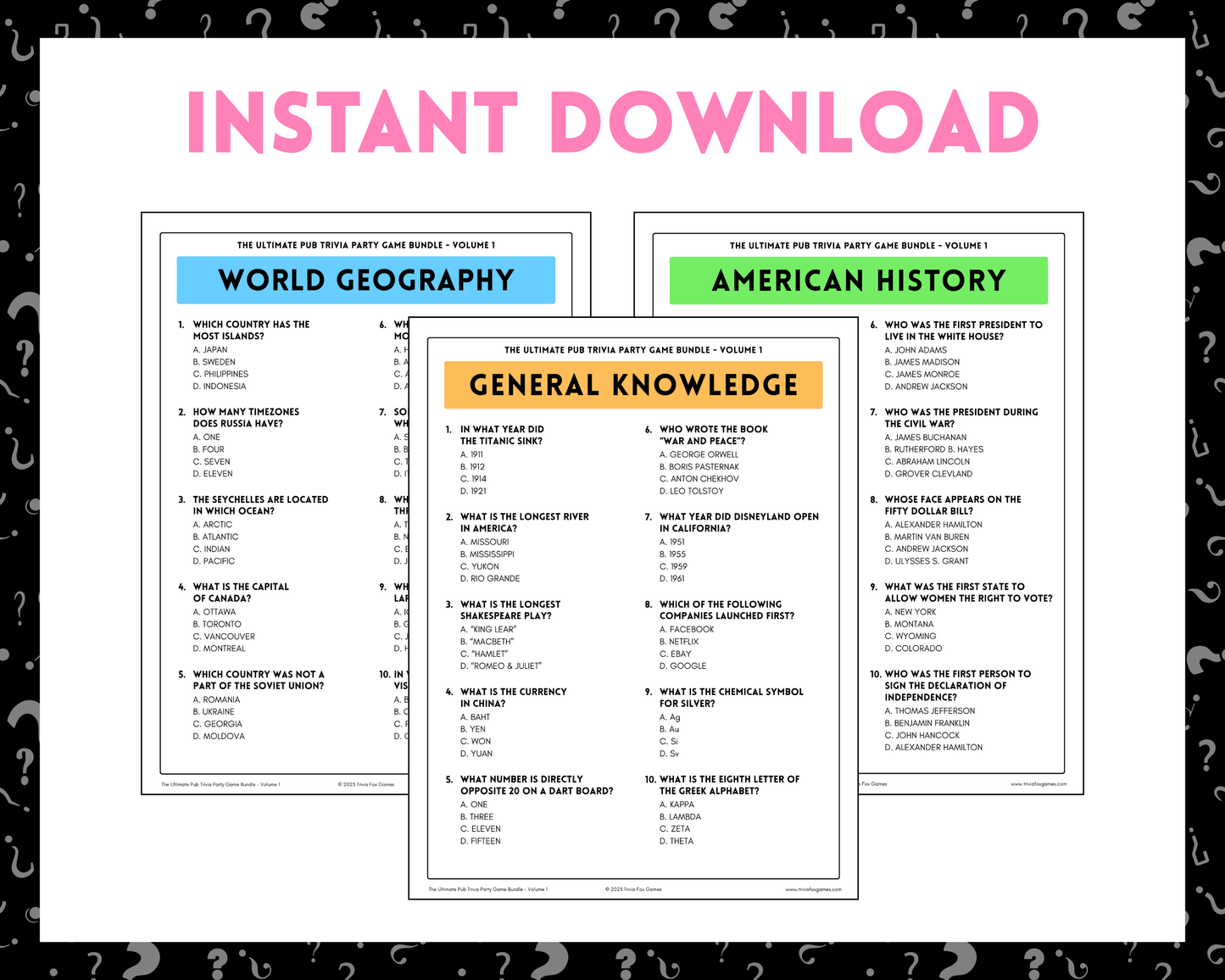 Pub Trivia Party Game Bundle (Volume 1)